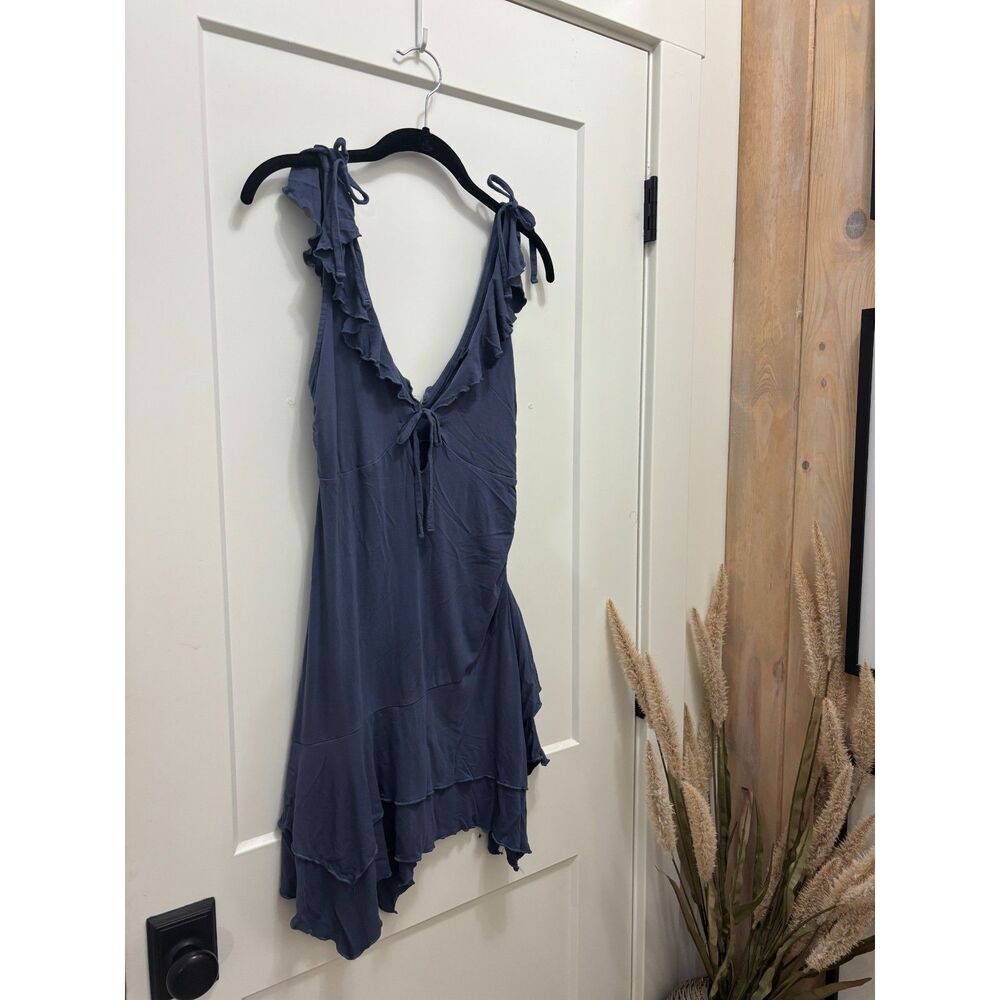 Blue Ruffle Tie-Front Mini Dress